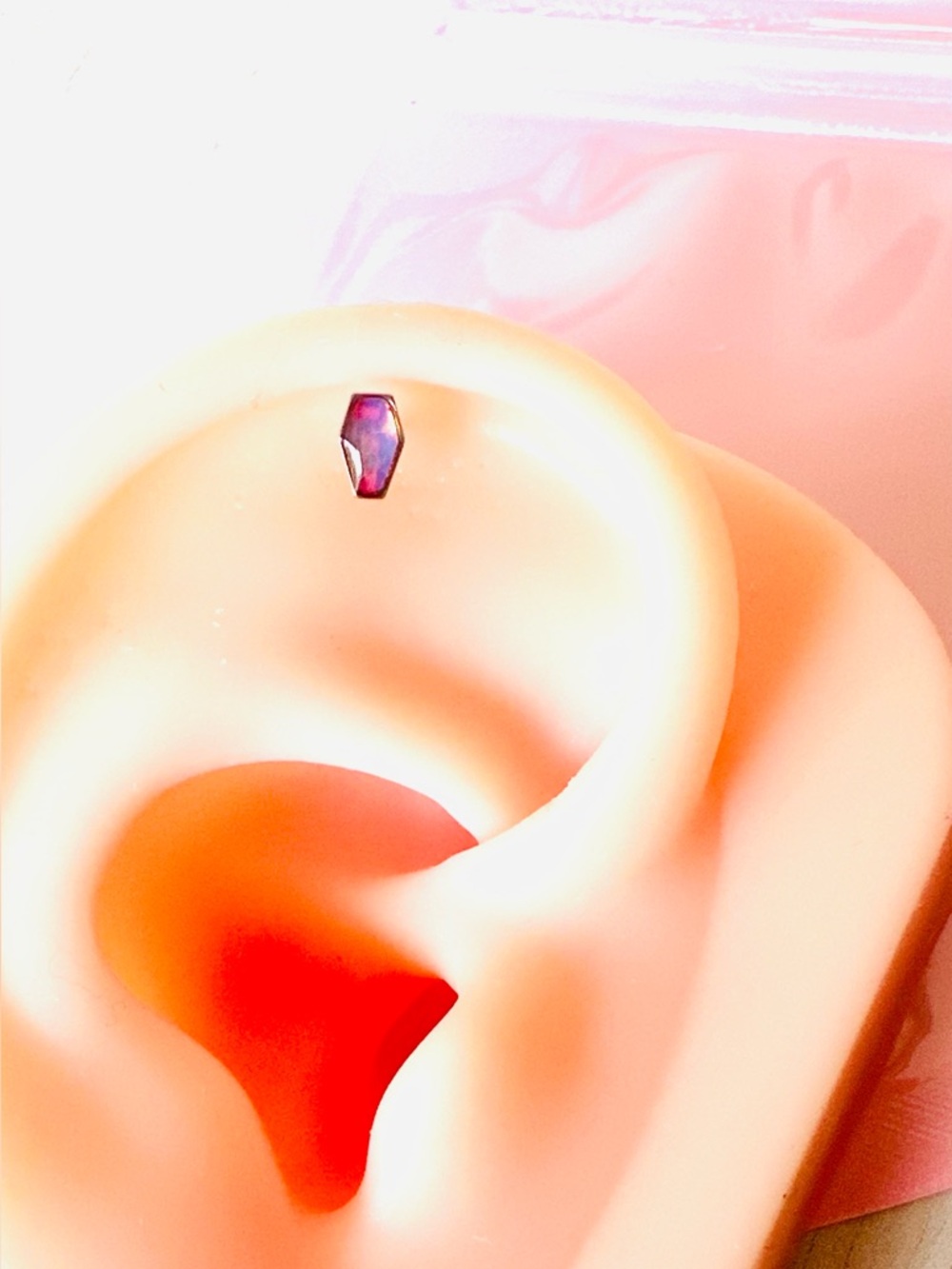 Earring Mini Barbell New Faux Opal Coffin Body Jewelry